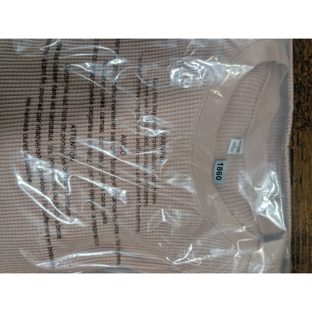 Uniqlo Waffle Knit Thermal Shirt Womens Small Beige Long Sleeve Casual - Picture 9 of 9